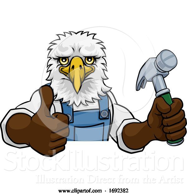 Vector Illustration of Cartoon Eagle Carpenter Handyman Builder Holding Hammer