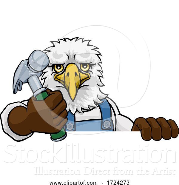 Vector Illustration of Cartoon Eagle Carpenter Handyman Builder Holding Hammer