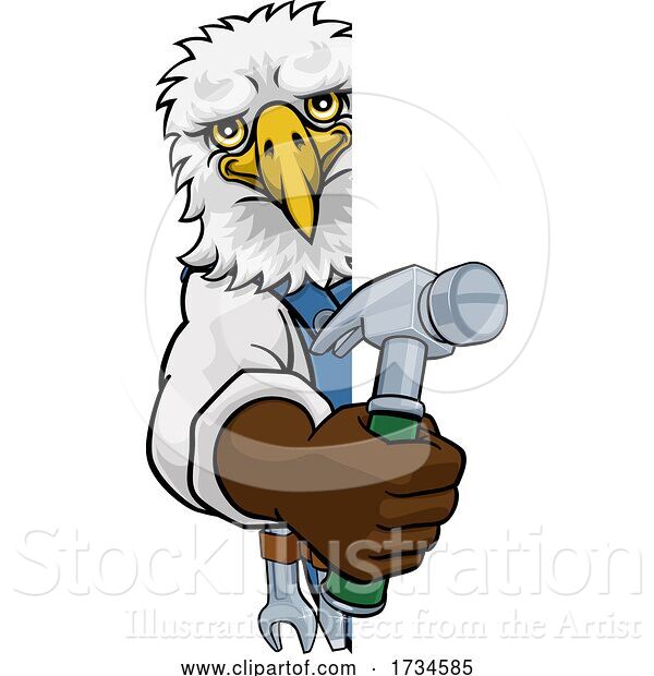 Vector Illustration of Cartoon Eagle Carpenter Handyman Builder Holding Hammer