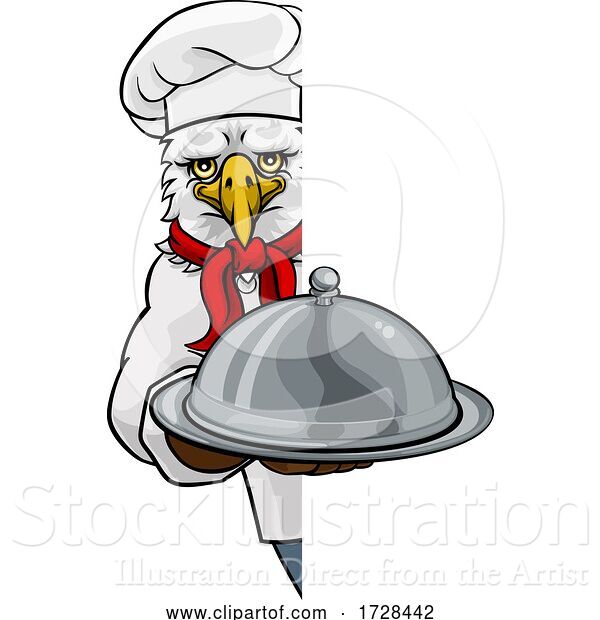 Vector Illustration of Cartoon Eagle Chef Mascot Sign Character