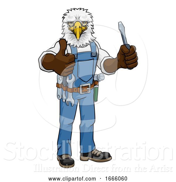 Vector Illustration of Cartoon Eagle Electrician Handyman Holding Screwdriver