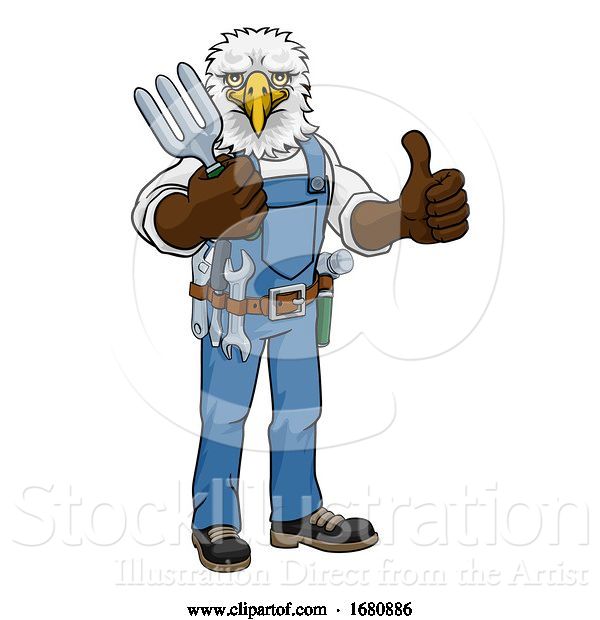 Vector Illustration of Cartoon Eagle Gardener Gardening Animal Mascot