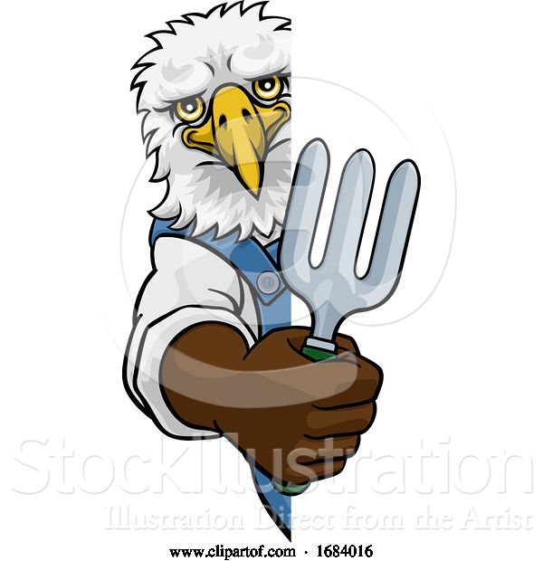 Vector Illustration of Cartoon Eagle Gardener Gardening Animal Mascot