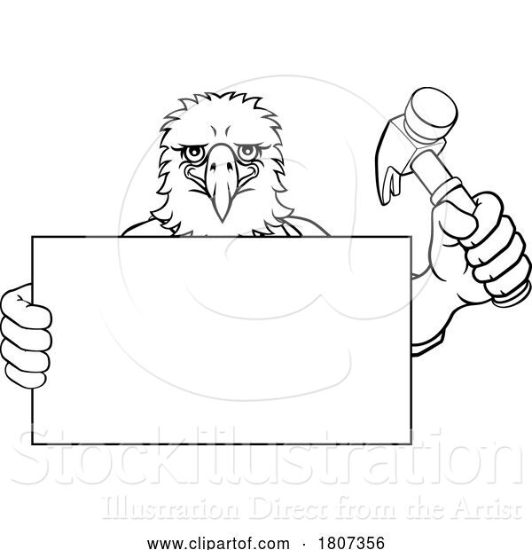 Vector Illustration of Cartoon Eagle Hammer Mascot Handyman Carpenter