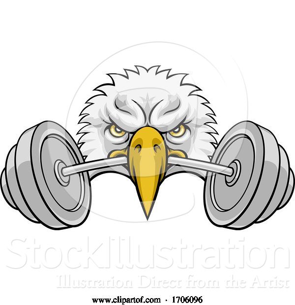 Vector Illustration of Cartoon Eagle Head Barbell Lifting Weight Gym Mascot