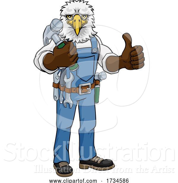 Vector Illustration of Cartoon Eagle Mascot Carpenter Handyman Holding Hammer