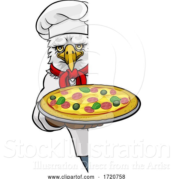 Vector Illustration of Cartoon Eagle Pizza Chef Restaurant Mascot Sign