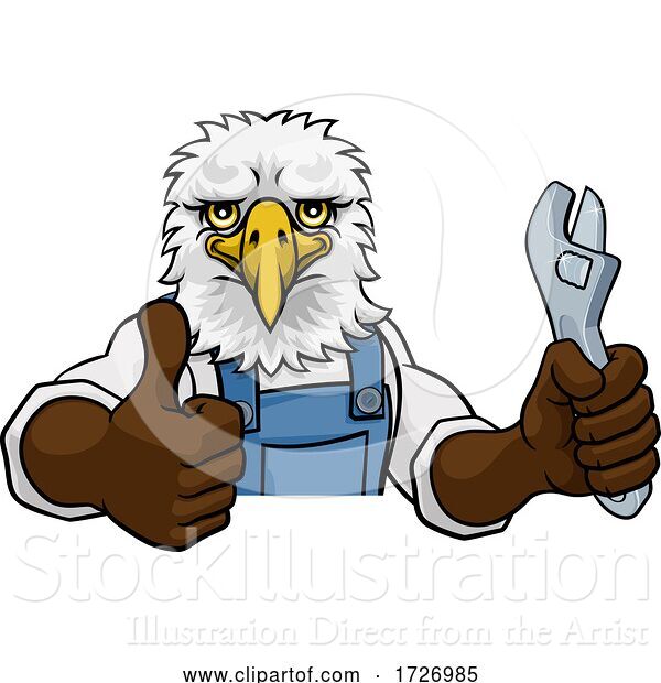 Vector Illustration of Cartoon Eagle Plumber or Mechanic Holding Spanner