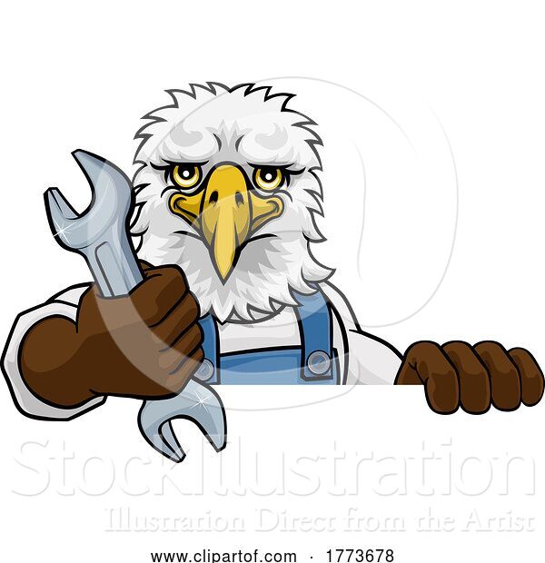Vector Illustration of Cartoon Eagle Plumber or Mechanic Holding Spanner