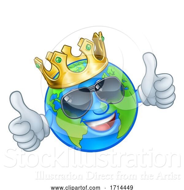 Vector Illustration of Cartoon Earth Globe King Sunglasses World Mascot