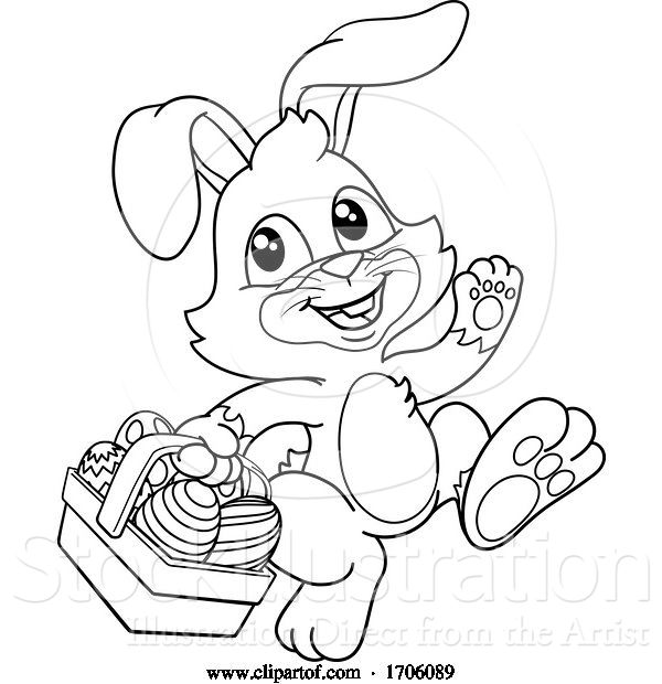 Vector Illustration of Cartoon Easter Bunny Rabbit Eggs Basket Cartoon