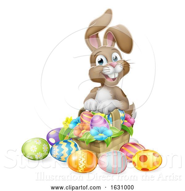 Vector Illustration of Cartoon Easter Bunny Rabbit Eggs Hunt Basket Cartoon
