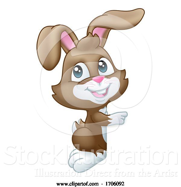 Vector Illustration of Cartoon Easter Bunny Rabbit Peeking Pointing Sign Cartoon