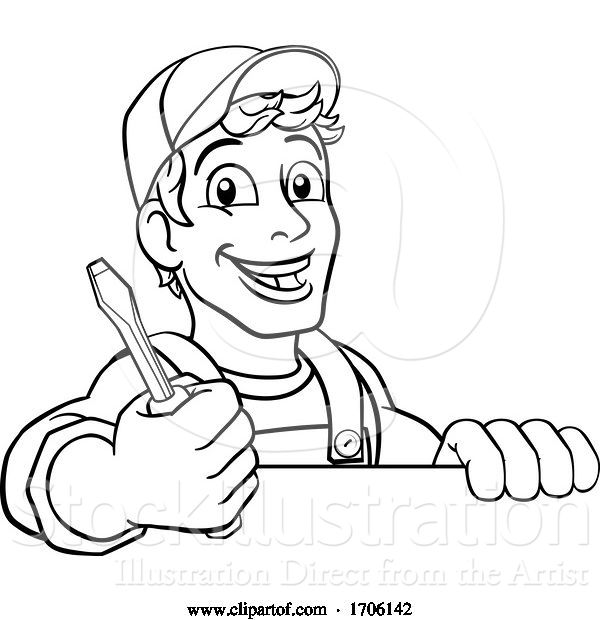 Vector Illustration of Cartoon Electrician Handyman Plumber Mechanic