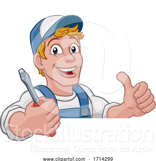 Vector Illustration of Cartoon Electrician Handyman Plumber Mechanic