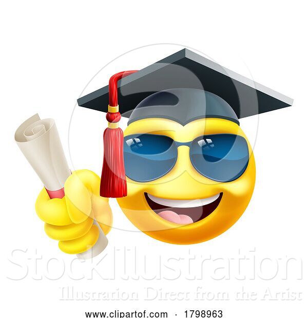 Vector Illustration of Cartoon Emoji Graduate College Sunglasses Emoticon