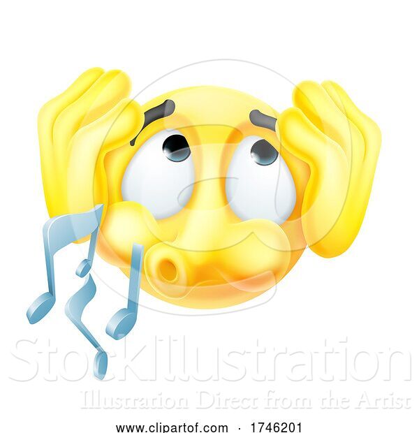 Vector Illustration of Cartoon Emoticon Emoji Ignoring Covering Ears Whistling