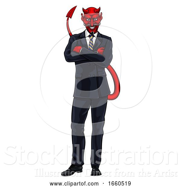 Vector Illustration of Cartoon Evil Devil Business Man in Suit