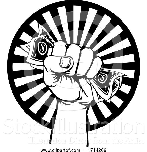 Vector Illustration of Cartoon Fist Hand Holding Cash Money