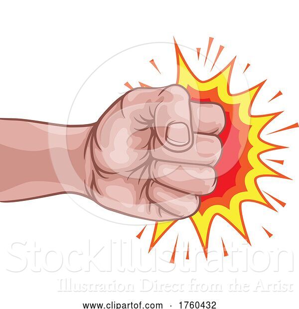 Vector Illustration of Cartoon Fist Punch Hand Comic Pop Art Explosion Cartoon