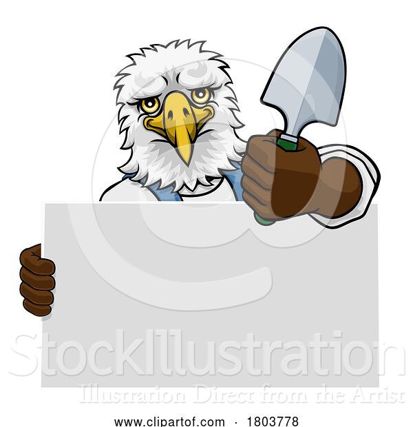 Vector Illustration of Cartoon Gardener Eagle Bird Handyman Tool Mascot