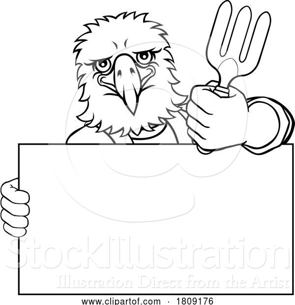 Vector Illustration of Cartoon Gardener Eagle Bird Handyman Tool Mascot
