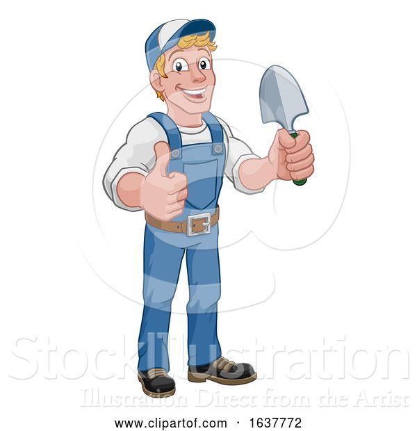 Vector Illustration of Cartoon Gardener Garden Spade Handyman Farmer