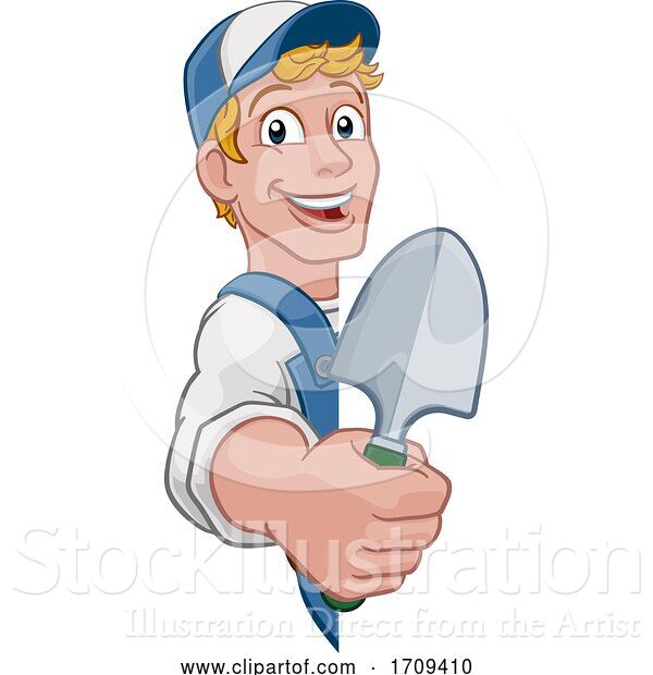 Vector Illustration of Cartoon Gardener Garden Spade Handyman Farmer