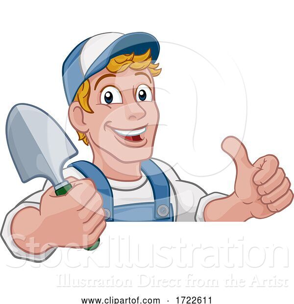 Vector Illustration of Cartoon Gardener Garden Spade Handyman Farmer