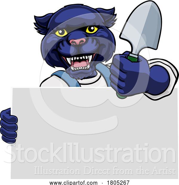 Vector Illustration of Cartoon Gardener Panther Tool Handyman Mascot