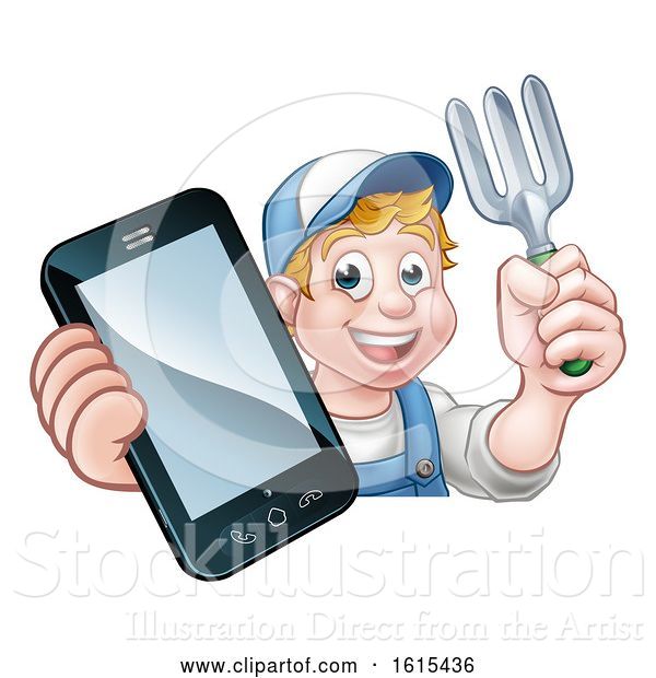 Vector Illustration of Cartoon Gardener Phone Concept