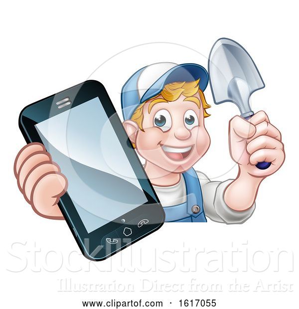 Vector Illustration of Cartoon Gardener Phone Concept