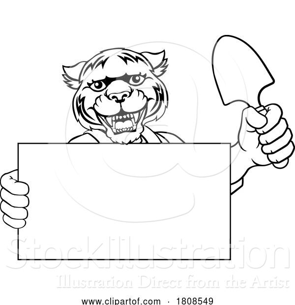 Vector Illustration of Cartoon Gardener Tool Tiger Handyman Mascot