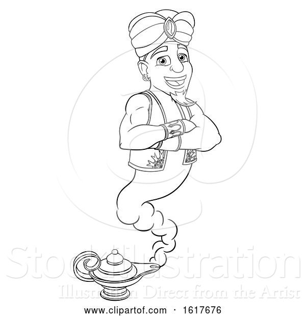 Vector Illustration of Cartoon Genie Aladdin Magic Lamp Pantomime Cartoon