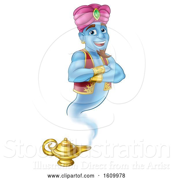 Vector Illustration of Cartoon Genie Magic Lamp Aladdin Pantomime Cartoon