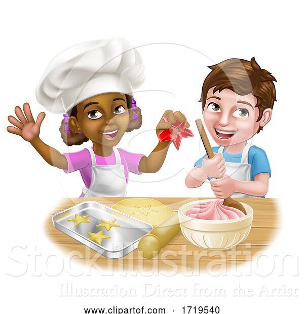 Vector Illustration of Cartoon Girl and Boy Child Chef Cook Children