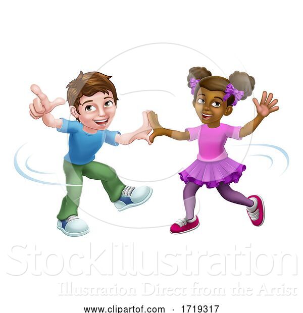 Vector Illustration of Cartoon Girl and Boy Kid Children Dancing