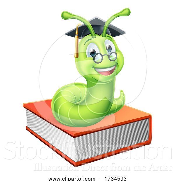 Vector Illustration of Cartoon Graduate Caterpillar Bookworm on Book