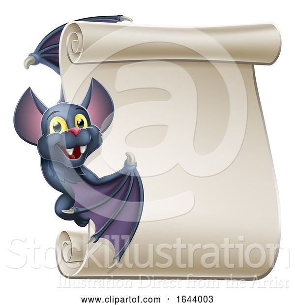 Vector Illustration of Cartoon Halloween Vampire Bat Character Scroll