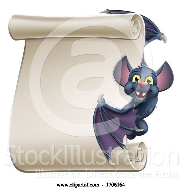 Vector Illustration of Cartoon Halloween Vampire Bat Character Scroll