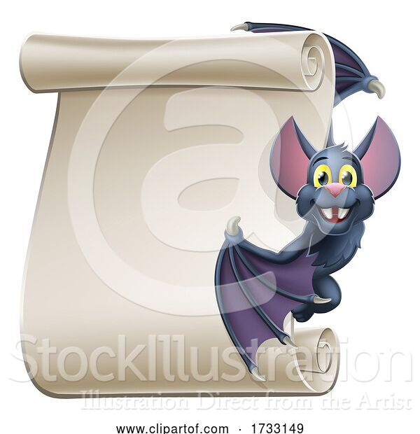 Vector Illustration of Cartoon Halloween Vampire Bat Character Scroll
