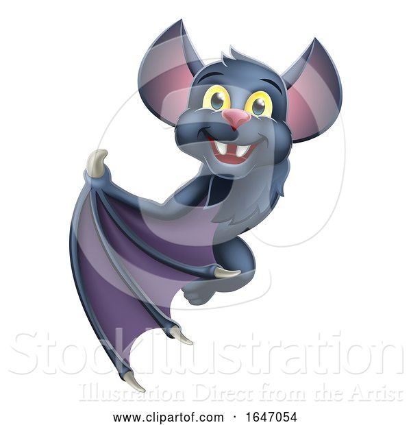 Vector Illustration of Cartoon Halloween Vampire Bat Character Sign