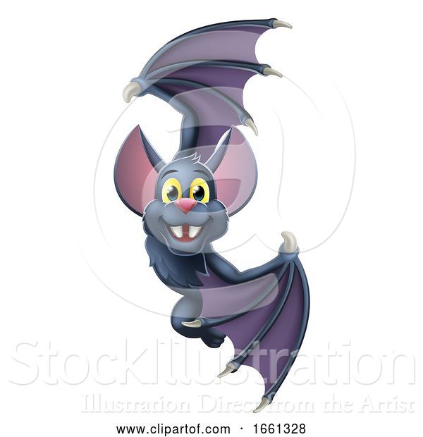 Vector Illustration of Cartoon Halloween Vampire Bat Character Sign