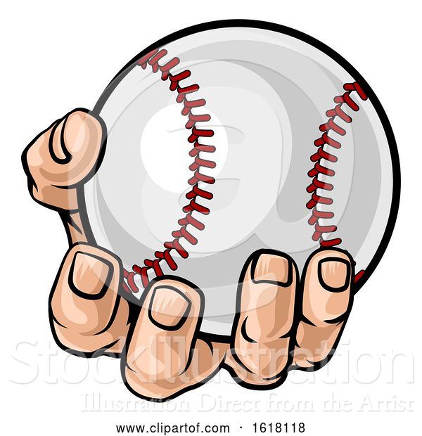 Vector Illustration of Cartoon Hand Holding Baseball Ball