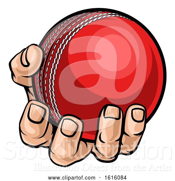 Vector Illustration of Cartoon Hand Holding Cricket Ball