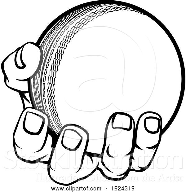 Vector Illustration of Cartoon Hand Holding Cricket Ball