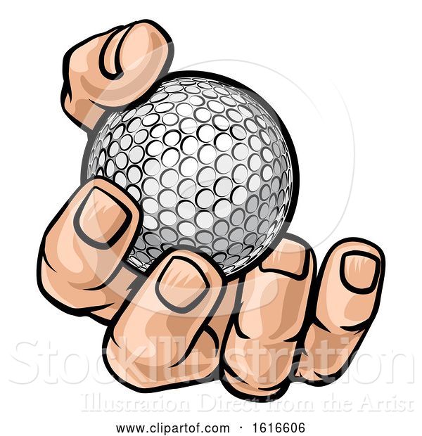 Vector Illustration of Cartoon Hand Holding Golf Ball