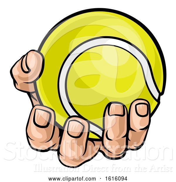 Vector Illustration of Cartoon Hand Holding Tennis Ball