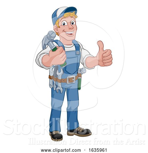 Vector Illustration of Cartoon Handyman Hammer Guy DIY Carpenter Builder