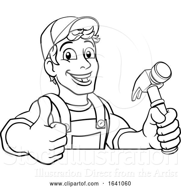 Vector Illustration of Cartoon Handyman Hammer Guy DIY Carpenter Builder